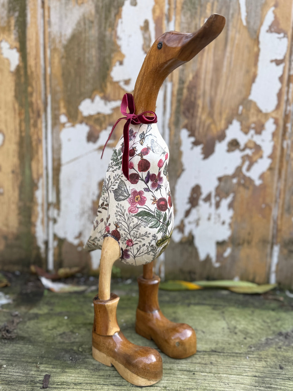 Ruthie the autumnal hedgerow duck - Decorated Wooden Duck in Boots by Mrs H the Duck Lady