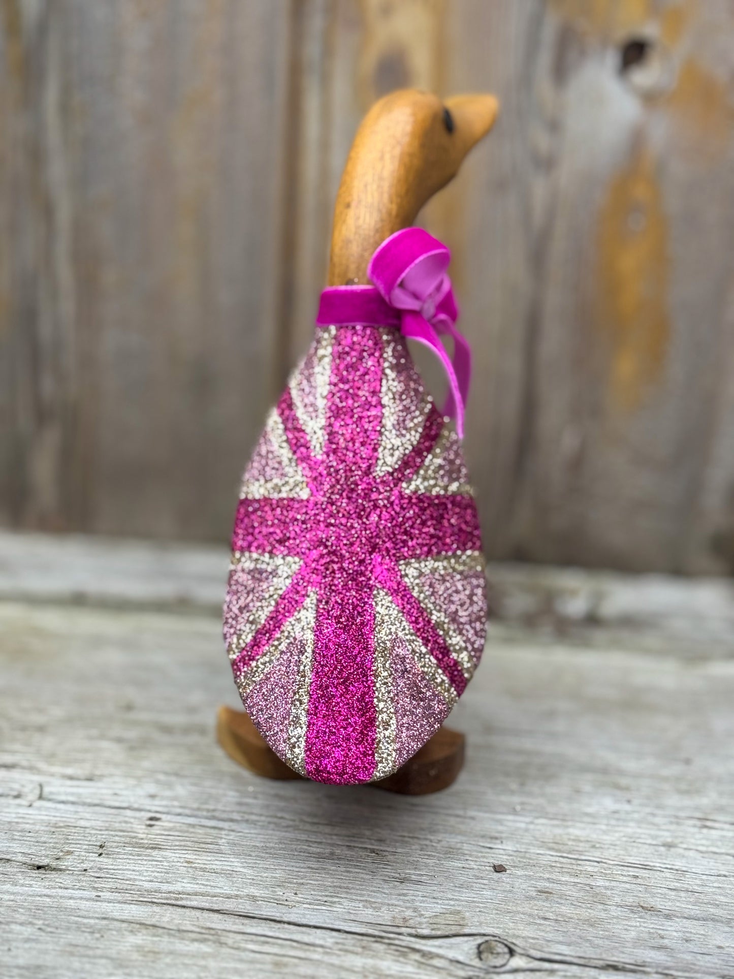 Sparkle Jack Union Jack Flag Duck - Coronation Souvenir Decorated Wooden Duck in Boots by Mrs H the Duck Lady