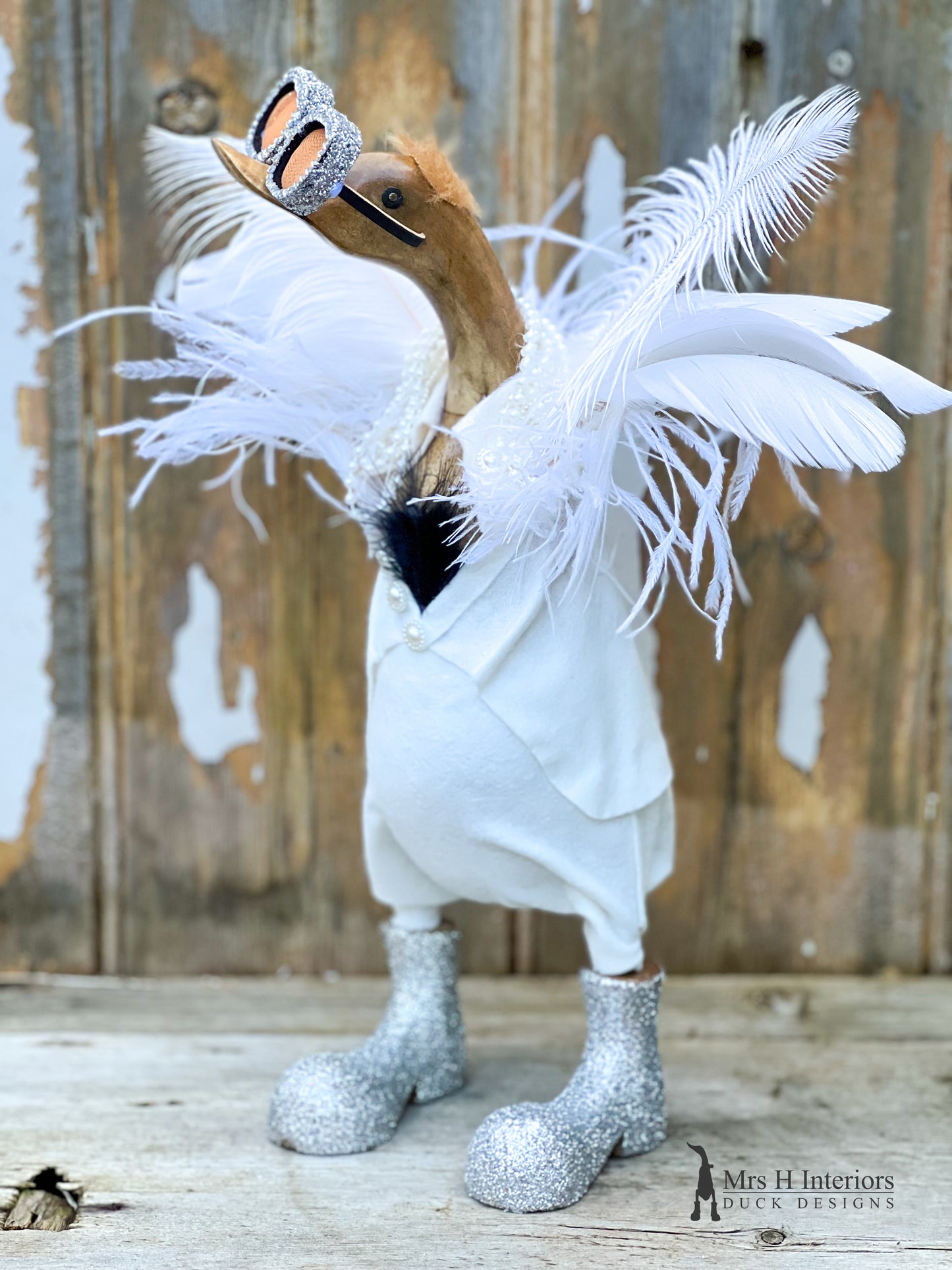 Elton the Duck - Decorated Wooden Duck in Boots by Mrs H the Duck Lady