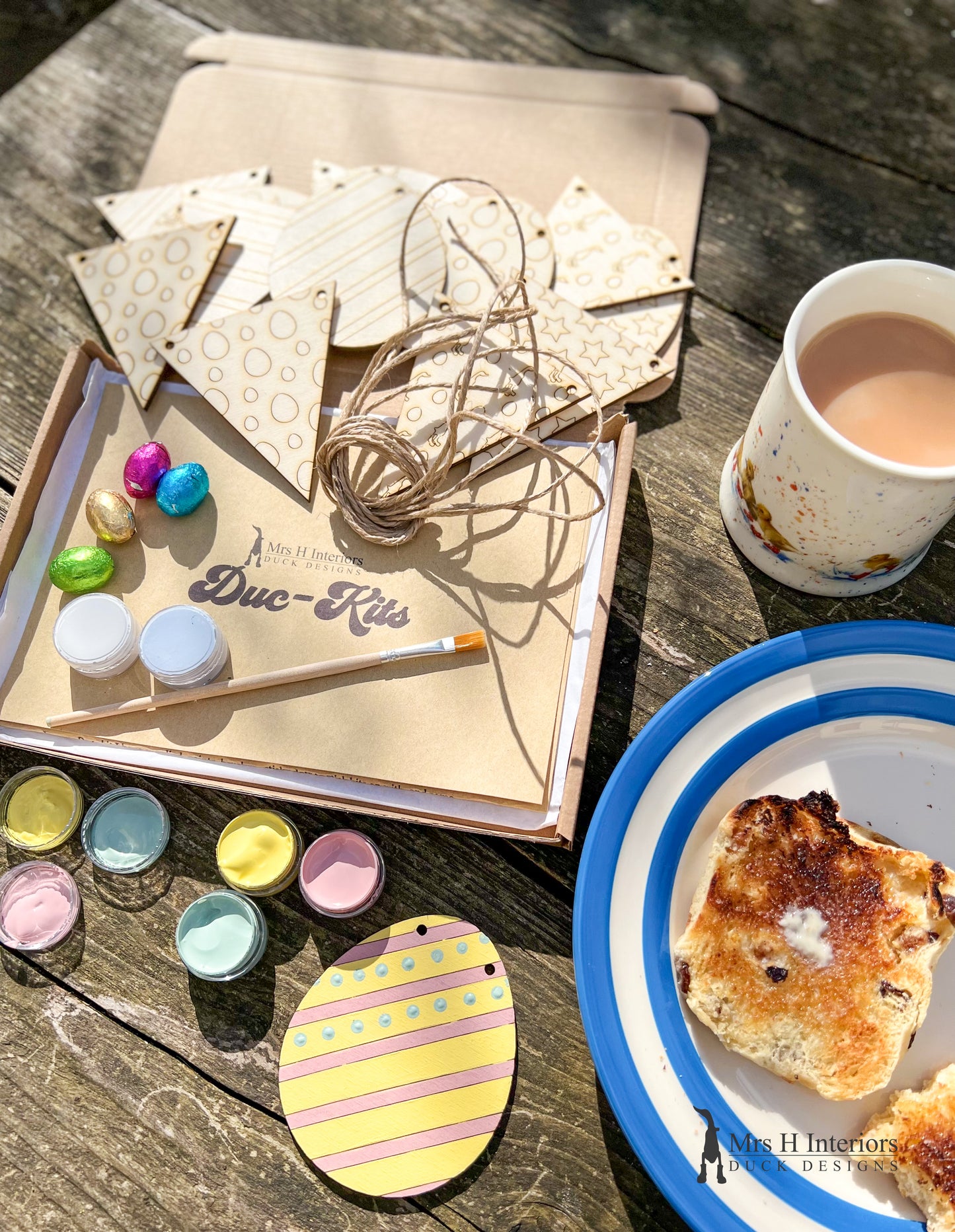 Easter Bunting Craft Kit - Wooden Paint Your Own Activity Gift Set by Mrs H The Duck Lady