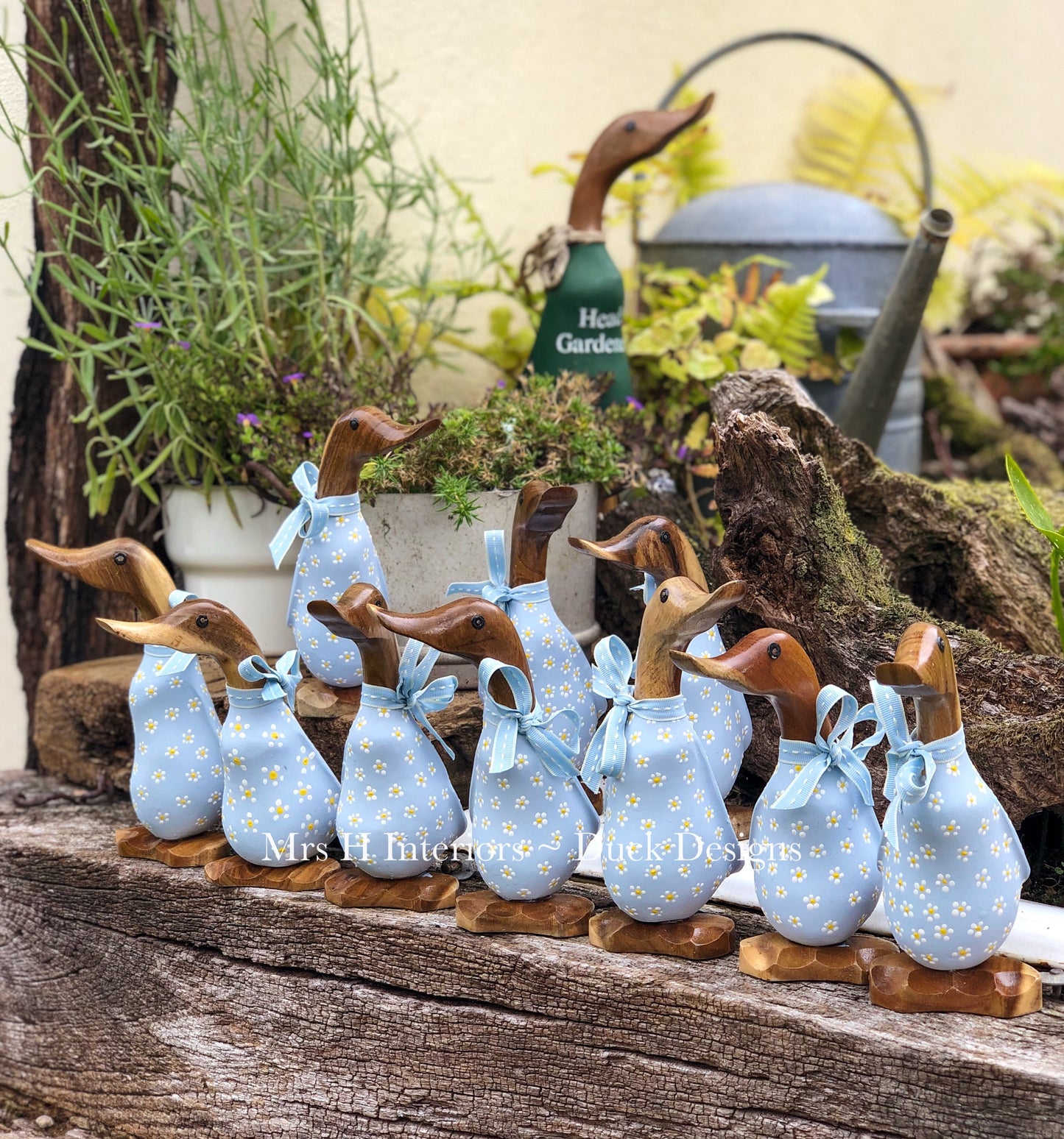 Doris the charity ducklet - - Decorated Wooden Duck in Boots by Mrs H the Duck Lady