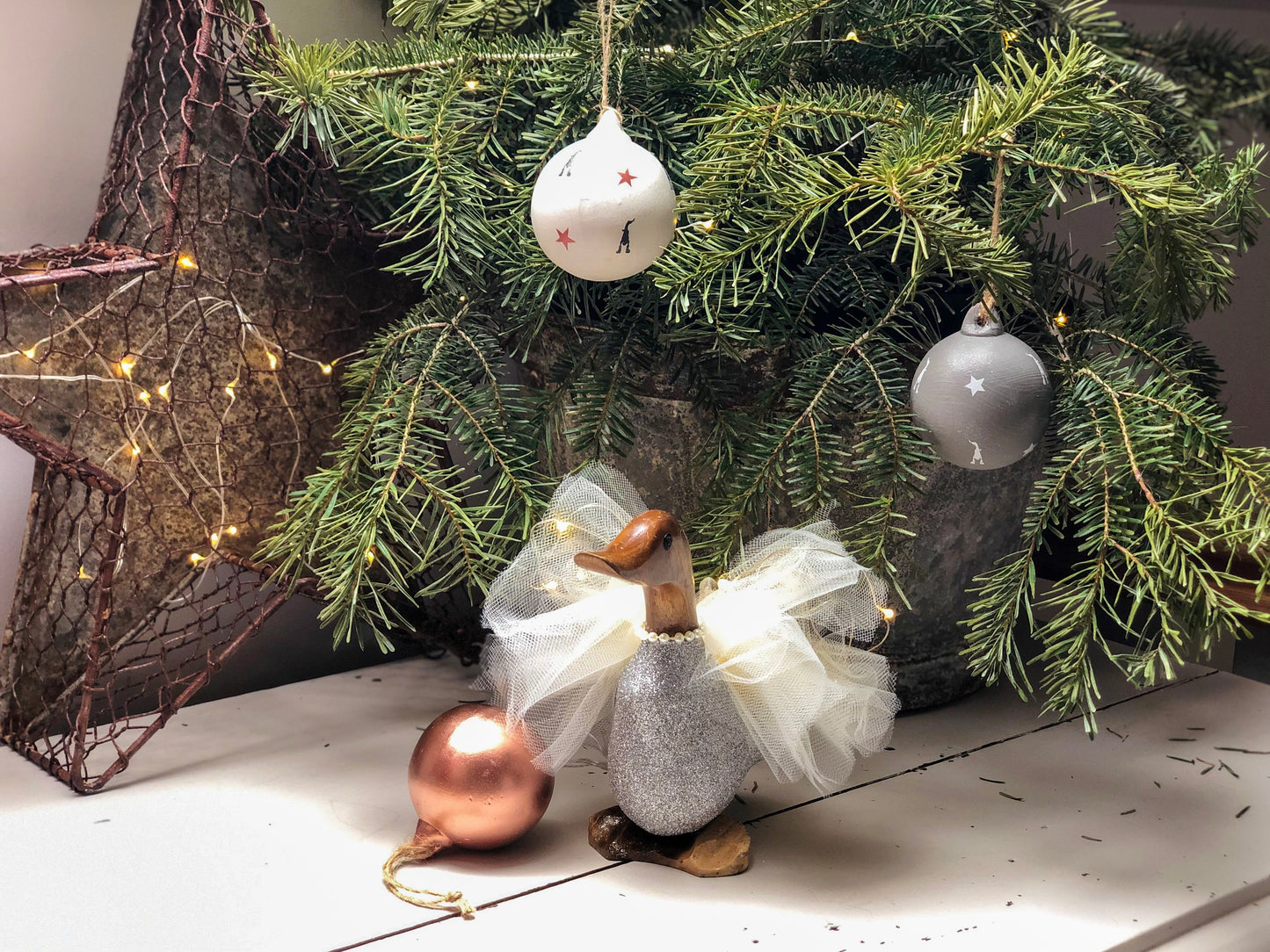 Lula - with fairy light wings Decorated Wooden Duck by Mrs H the Duck Lady
