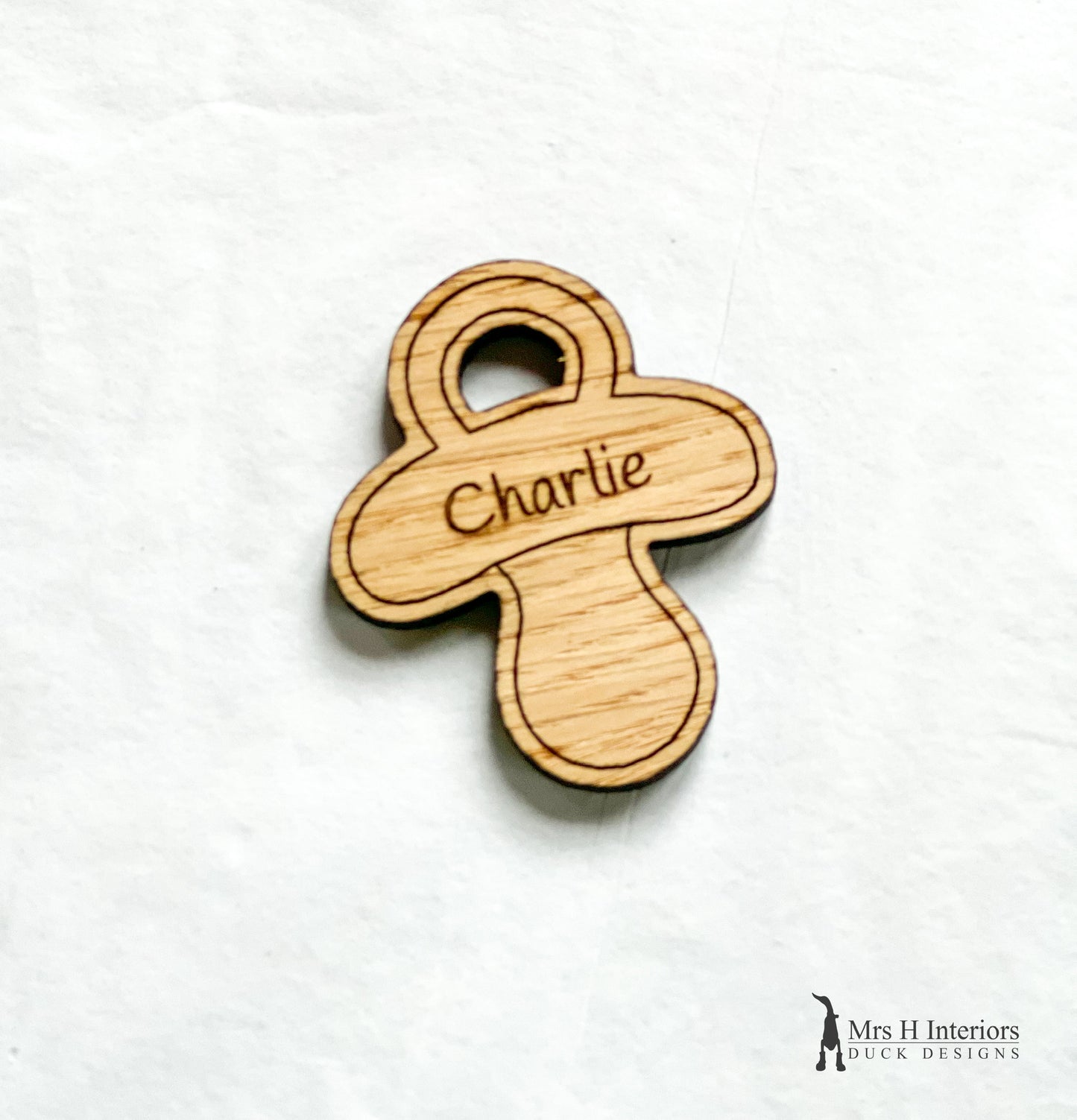 Personalised Dummy Shape Gift Tag - various messages - Engraved Wooden Sign in Oak