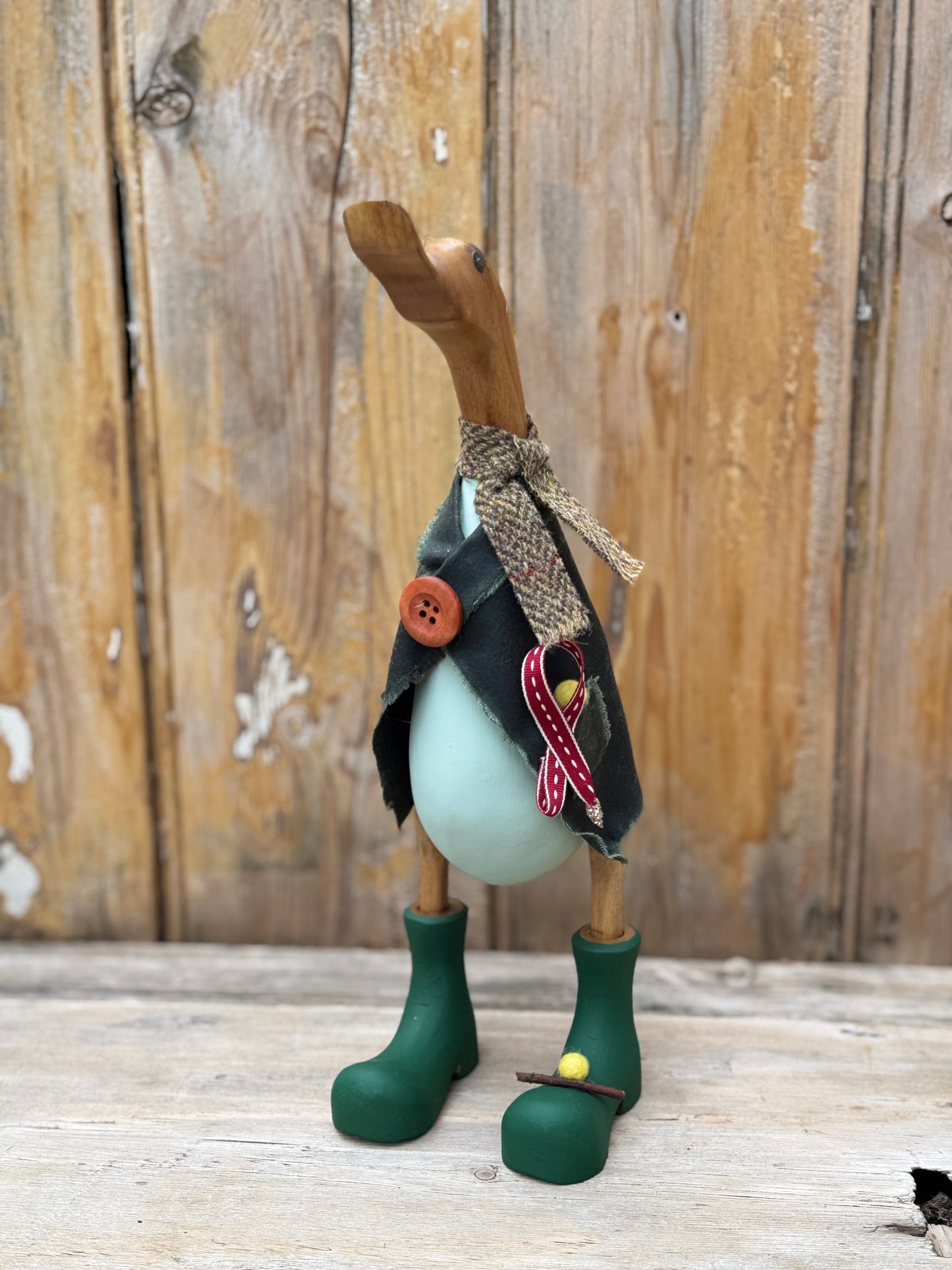 Dog Walker - Decorated Wooden Duck in Boots by Mrs H the Duck Lady
