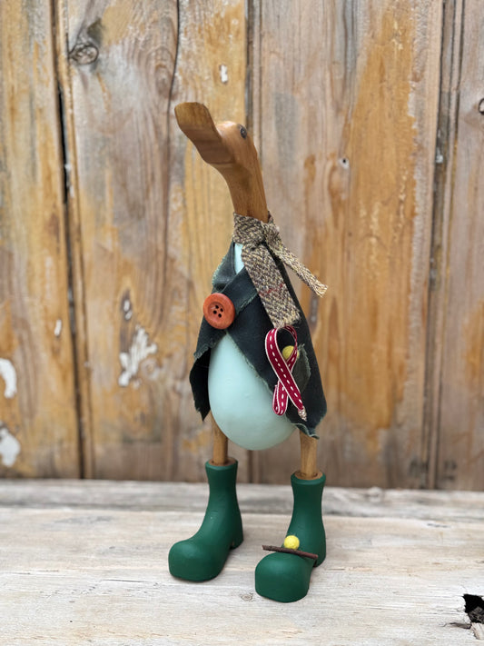 Dog Walker - Decorated Wooden Duck in Boots by Mrs H the Duck Lady