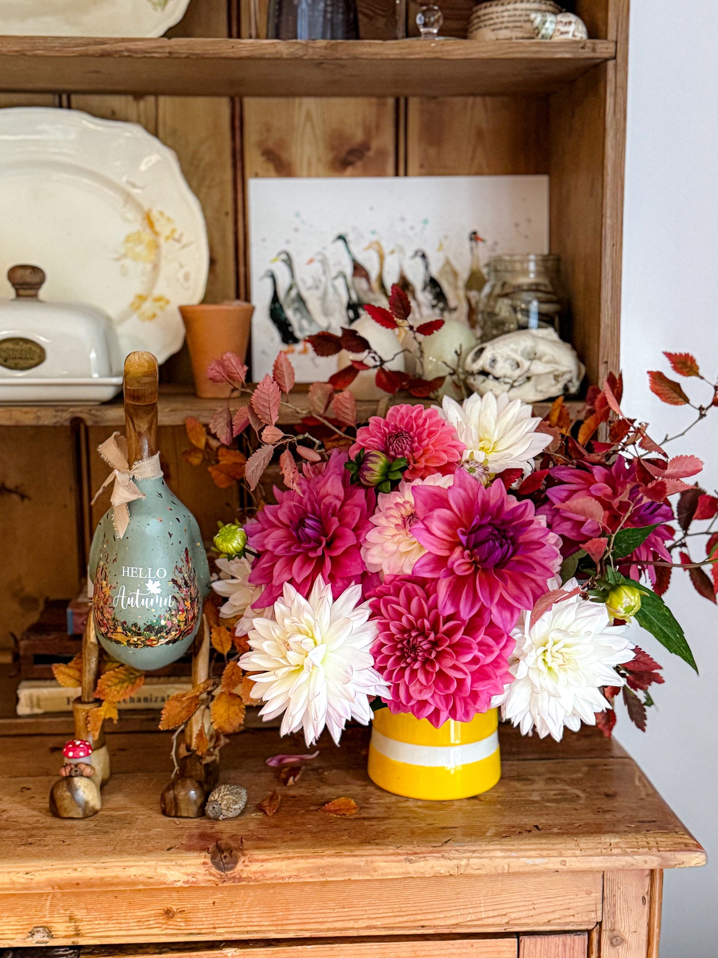 Hello Autumn Wooden Duck in Boots by Mrs H the Duck Lady