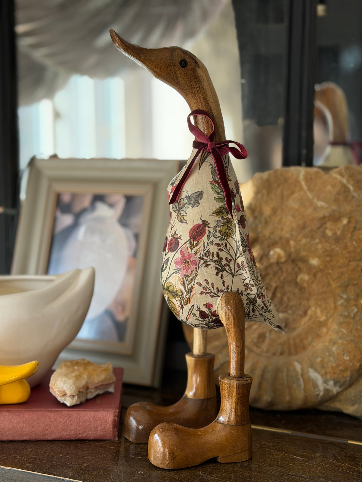 Ruthie the autumnal hedgerow duck  - Decorated Wooden Duck in Boots by Mrs H the Duck Lady