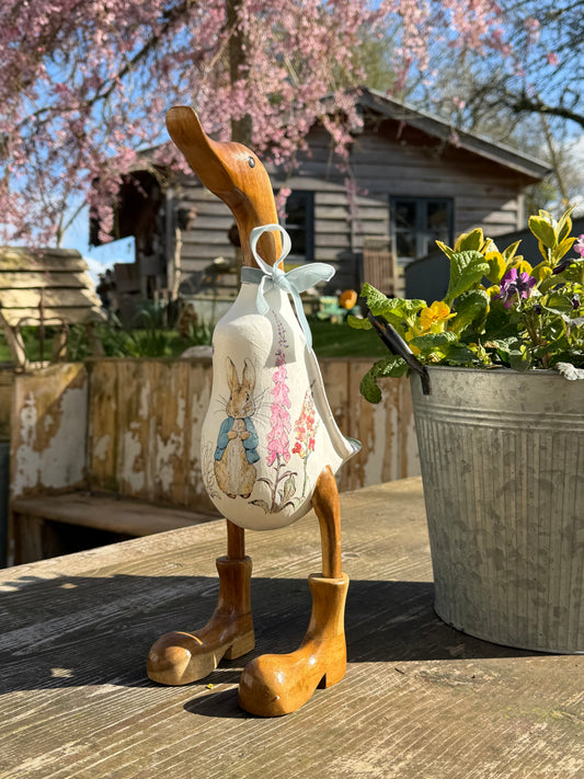 Peter the quintessential British chap, decorated Wooden Duck in Boots by Mrs H the Duck Lady