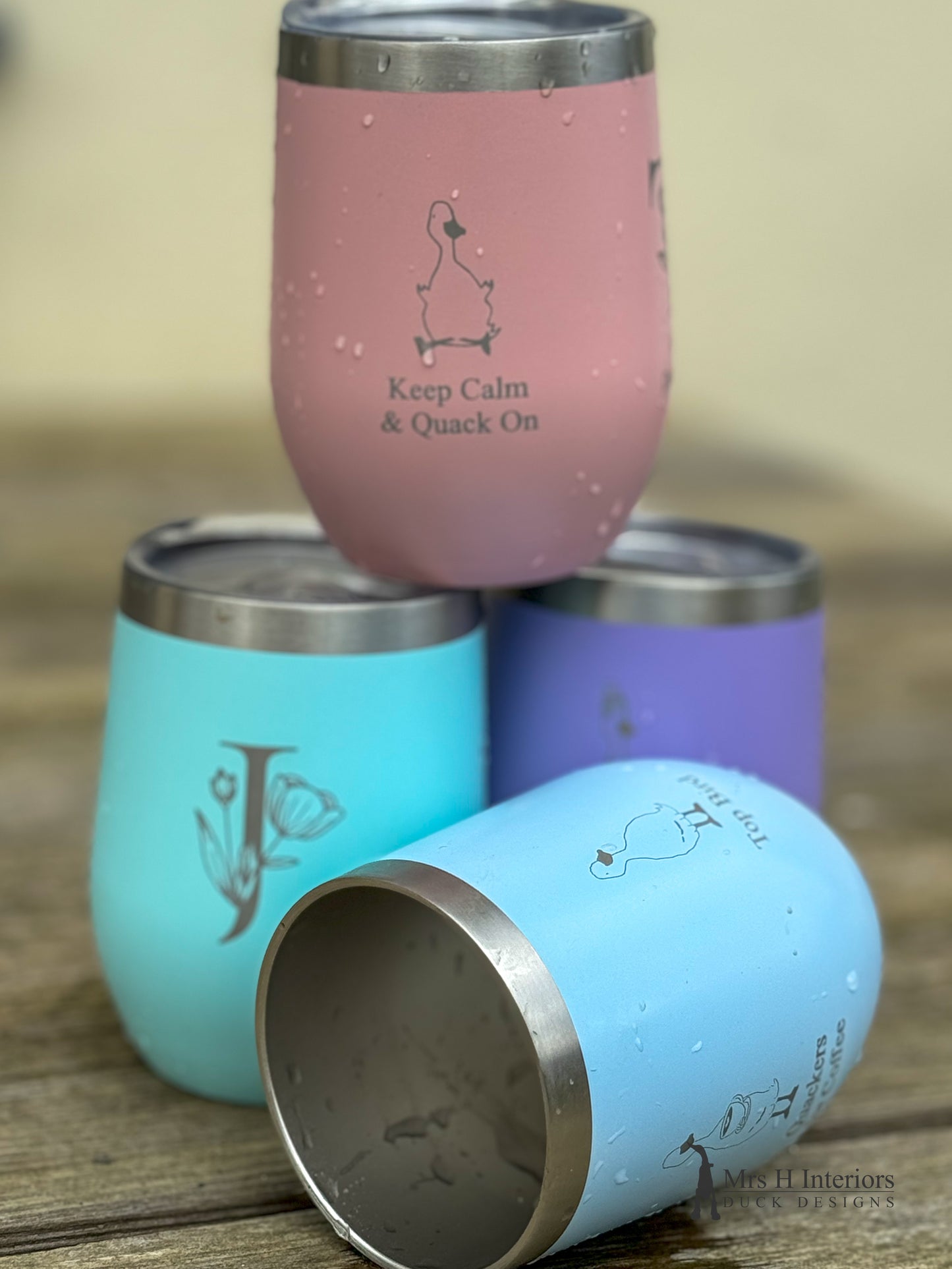 Duck drinks tumbler. Insulated tumbler with Duck Designs & Personalised Text, Designed and Finished by Mrs H The Duck Lady