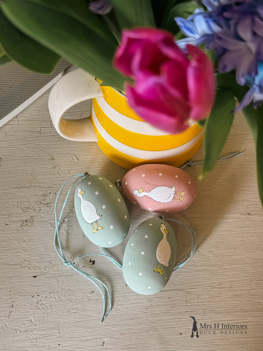 Easter egg decorations, hand painted decorative solid oak eggs, ready to use.
