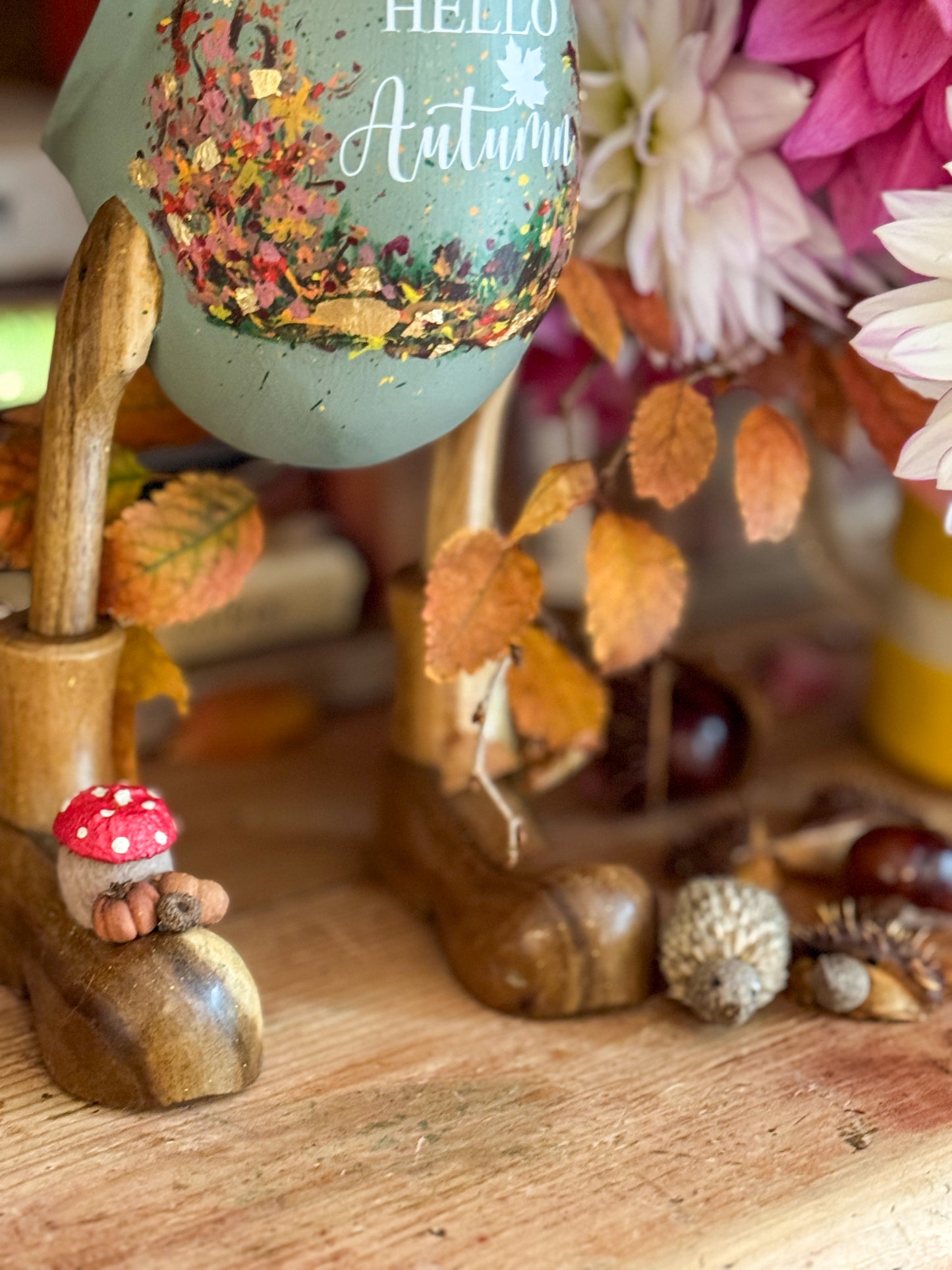 Hello Autumn Wooden Duck in Boots by Mrs H the Duck Lady