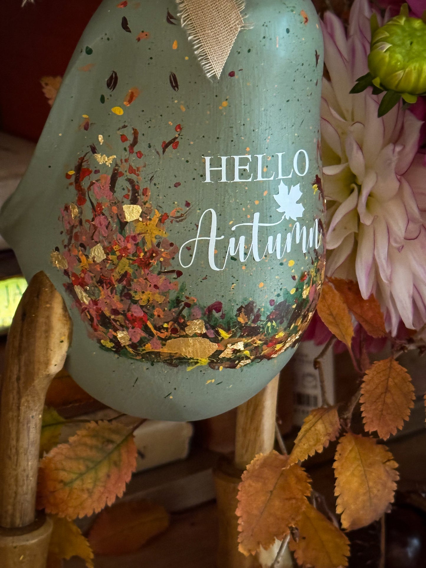 Hello Autumn Wooden Duck in Boots by Mrs H the Duck Lady