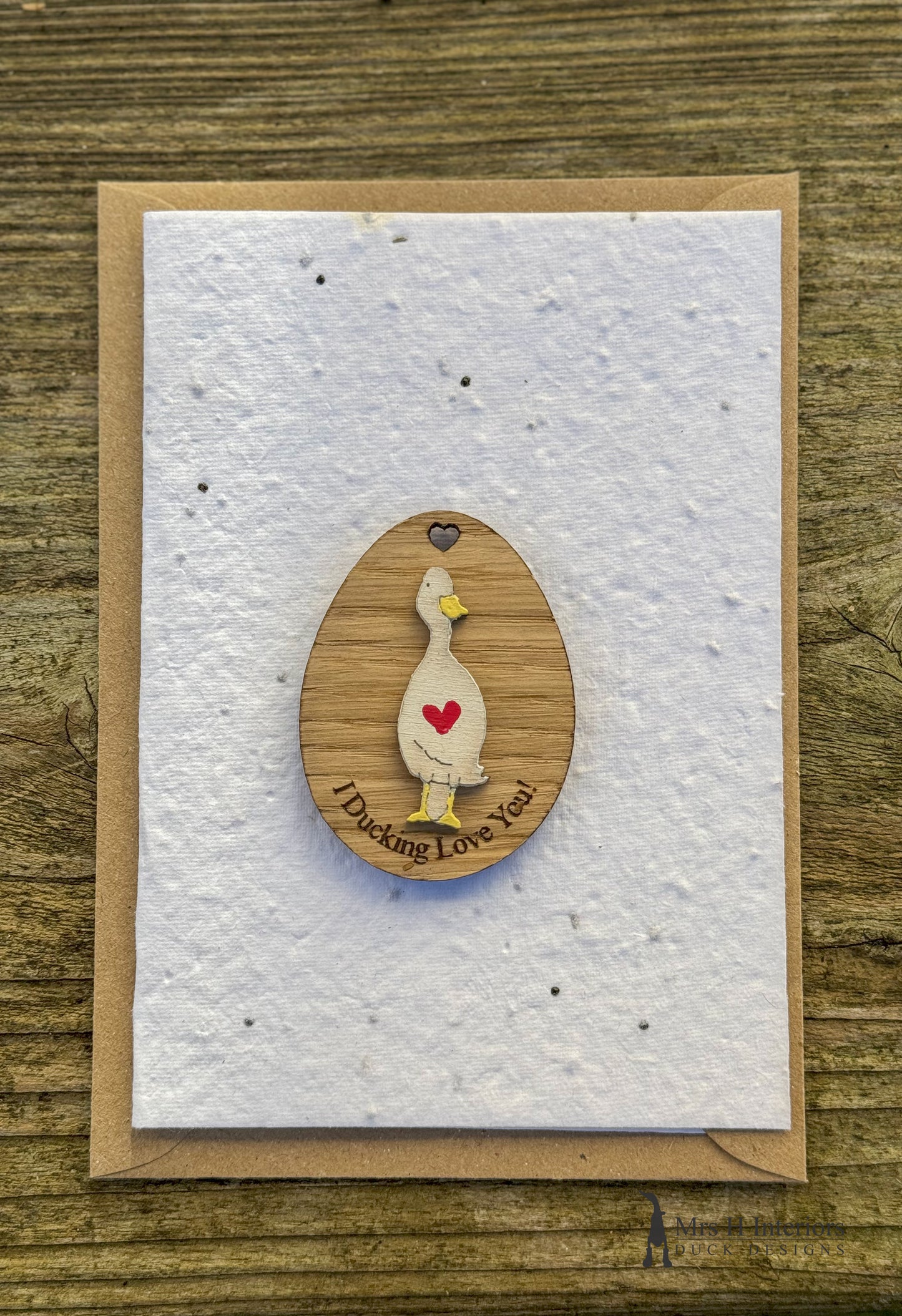 Ducking love you wooden key ring, wild flower seed paper gift card.