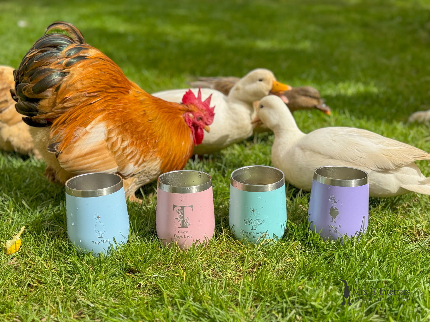 Duck drinks tumbler. Insulated tumbler with Duck Designs & Personalised Text, Designed and Finished by Mrs H The Duck Lady