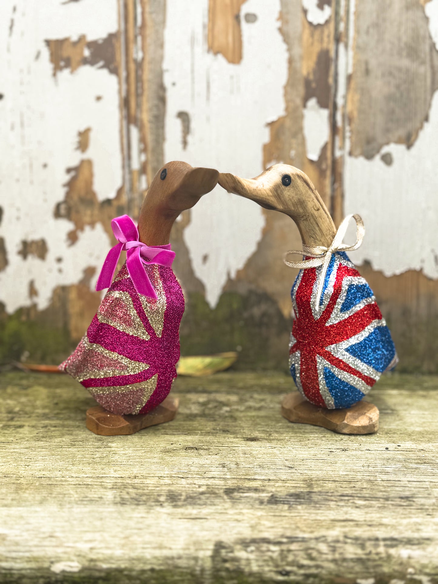 Sparkle Jack Union Jack Flag Duck - Coronation Souvenir Decorated Wooden Duck in Boots by Mrs H the Duck Lady