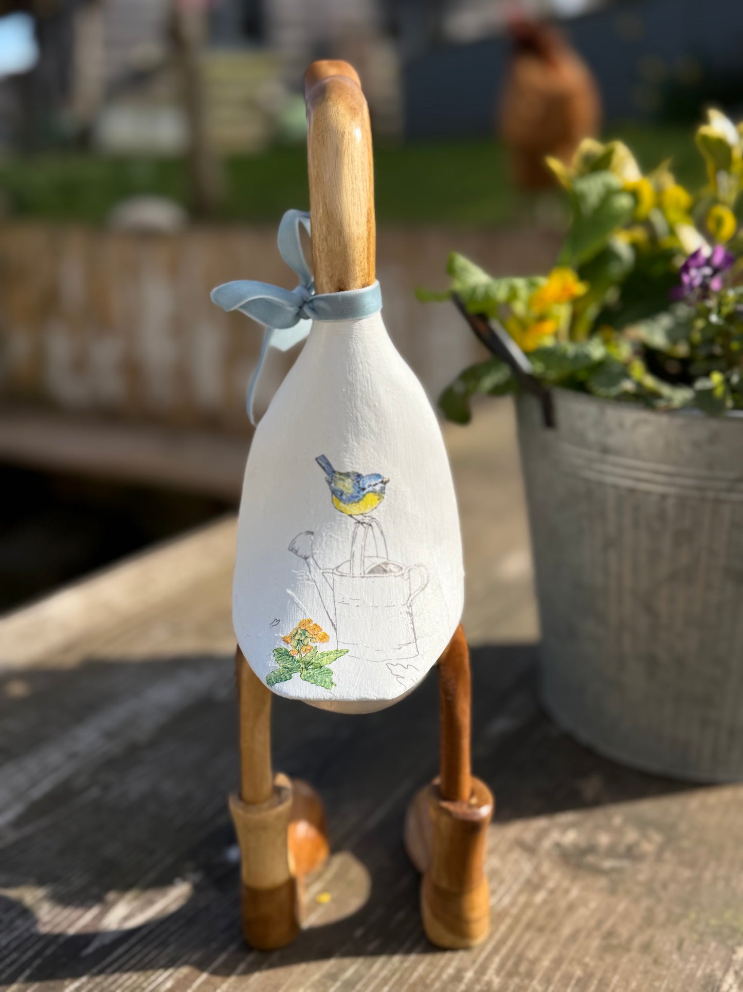 Peter the quintessential British chap, decorated Wooden Duck in Boots by Mrs H the Duck Lady