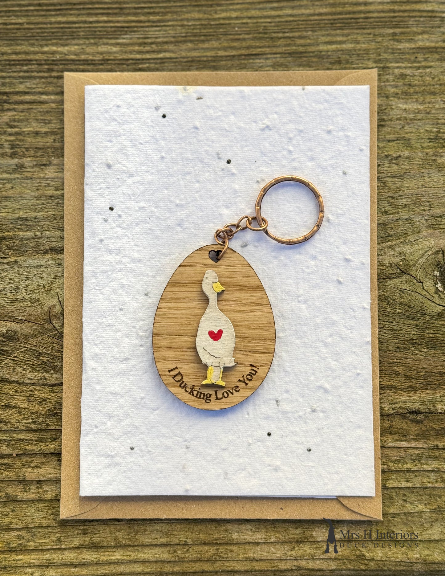 Ducking love you wooden key ring, wild flower seed paper gift card.