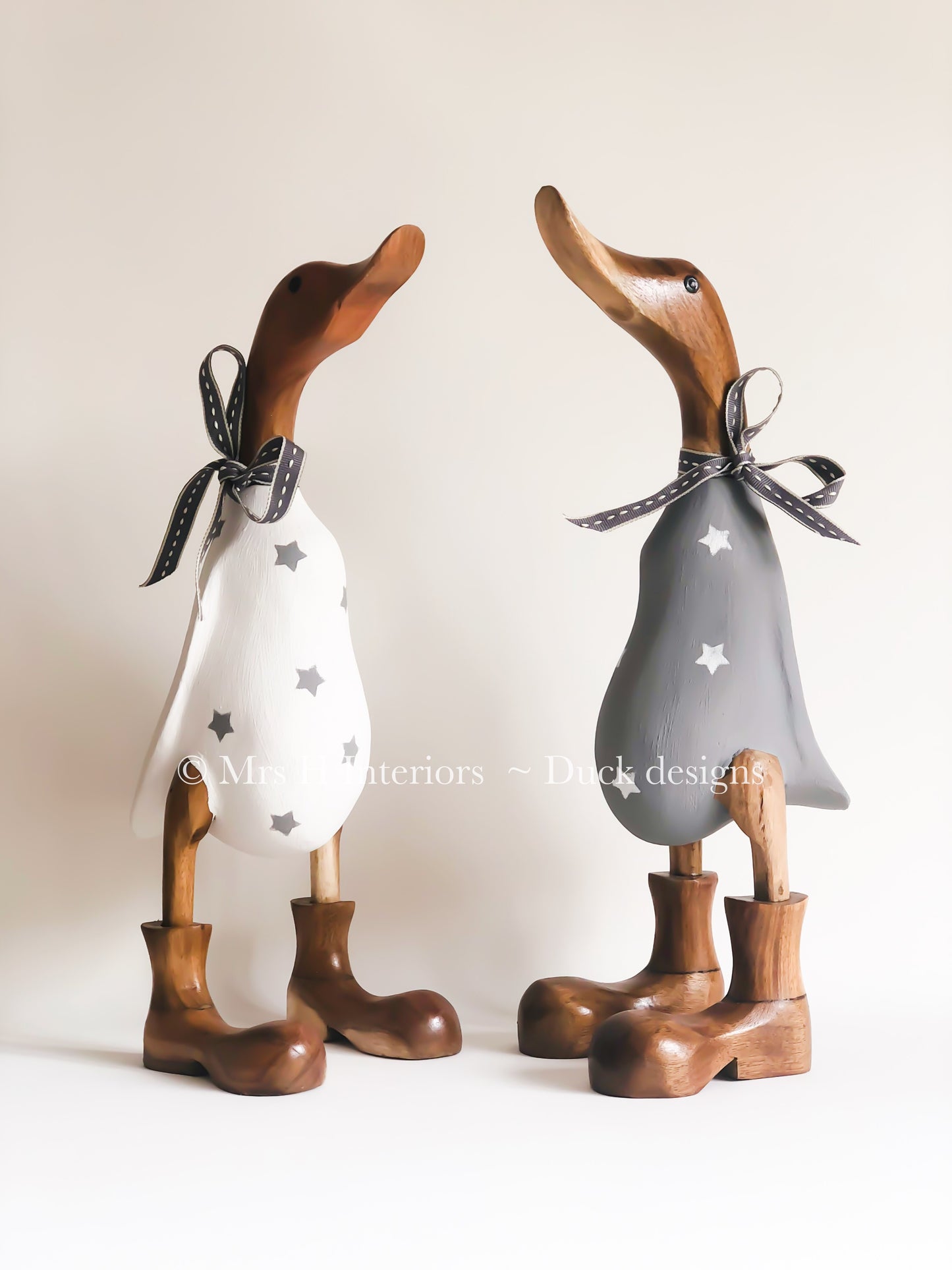 Family of Four Ducks - Personalised Decorated Wooden Ducks in Boots by Mrs H the Duck Lady