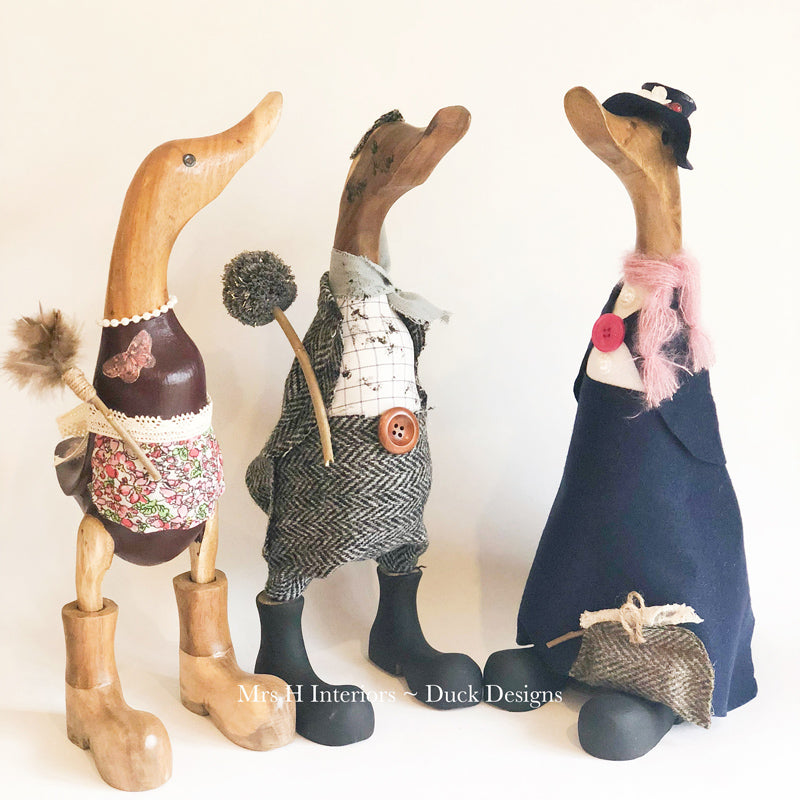 Bert The Charming Chimney Sweep Duck - Decorated Wooden Duck in Boots by Mrs H the Duck Lady