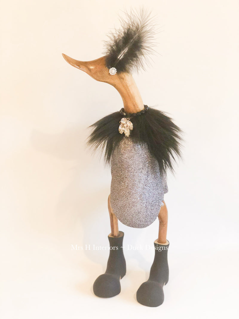 Claudia The Glittered Caped Duck - Decorated Wooden Duck in Boots by Mrs H the Duck Lady