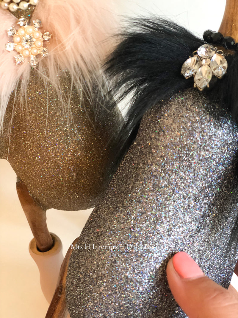 Claudia The Glittered Caped Duck - Decorated Wooden Duck in Boots by Mrs H the Duck Lady