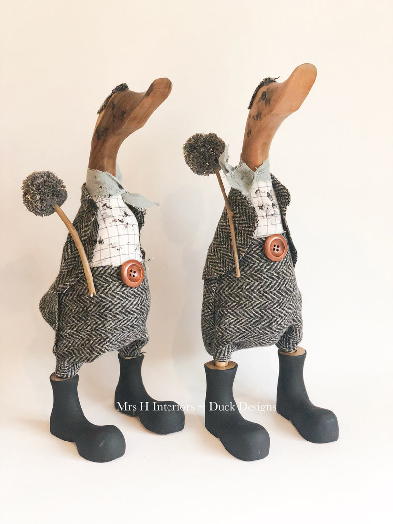 Bert The Charming Chimney Sweep Duck - Decorated Wooden Duck in Boots by Mrs H the Duck Lady