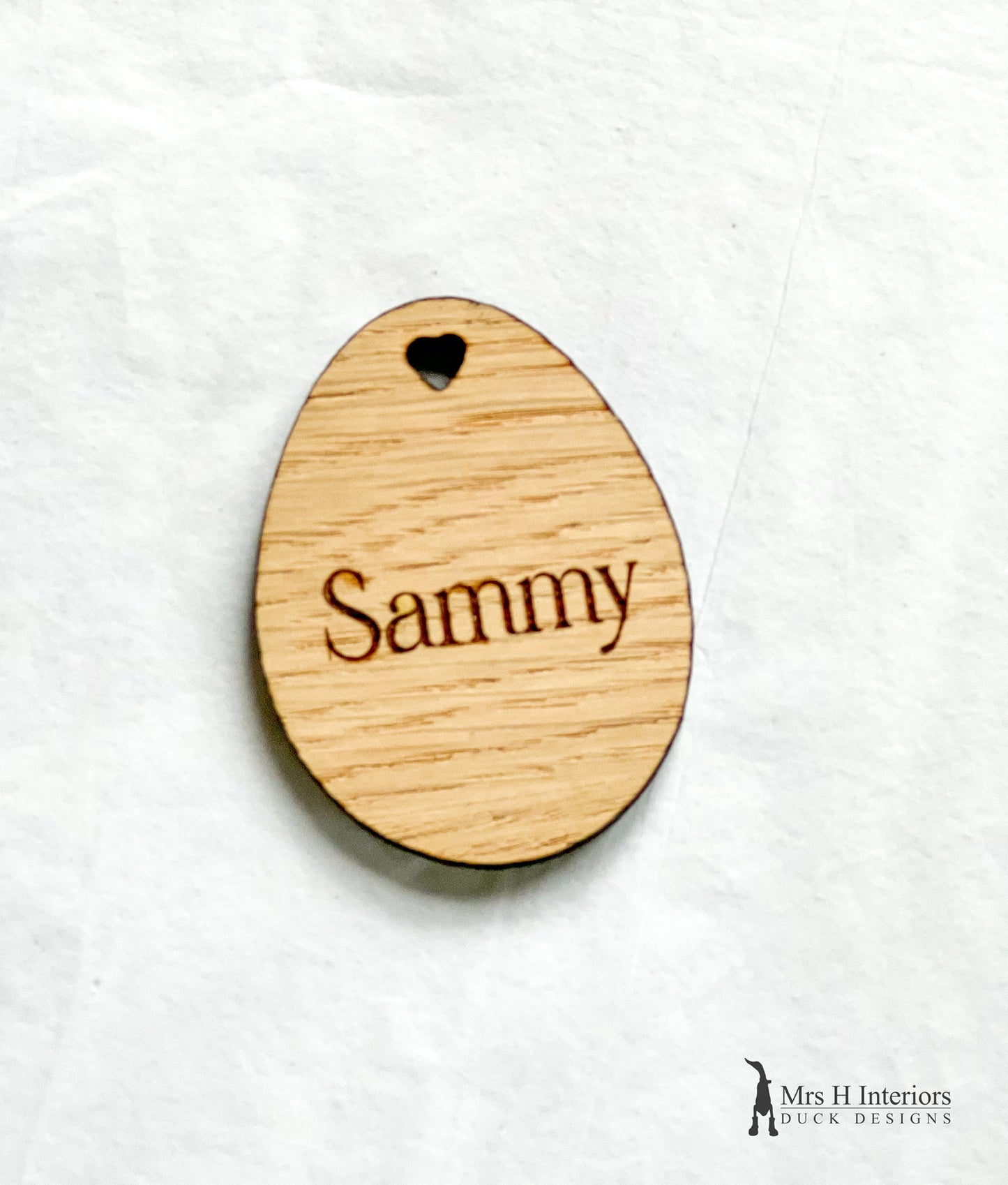 Personalised Egg Shape Gift Tag - various messages - Engraved Wooden Sign in Oak