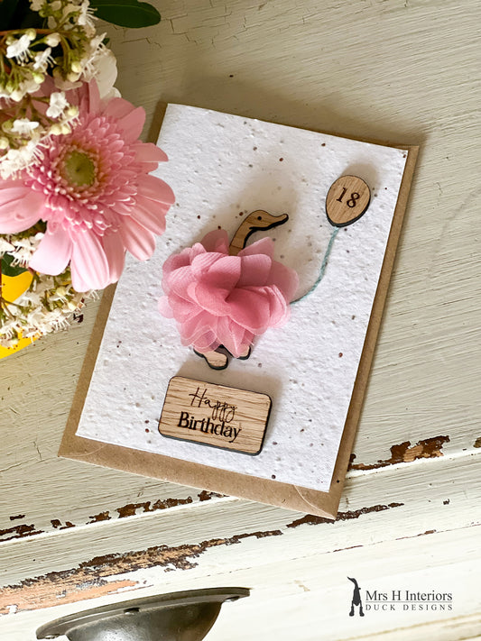 Happy Birthday - Special Birthday 18 - Greetings Card - Decorated Wooden Duck in Boots by Mrs H the Duck Lady