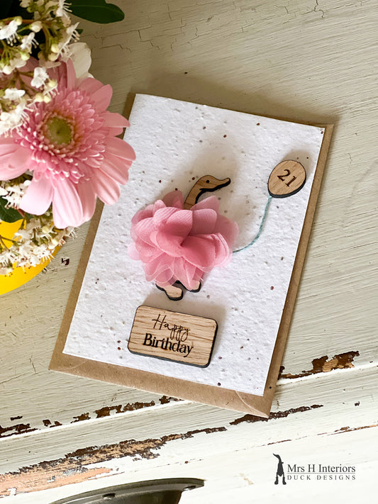 Happy Birthday - Special Birthday 21 - Greetings Card - Decorated Wooden Duck in Boots by Mrs H the Duck Lady