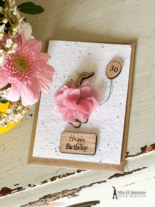 Happy Birthday - Special Birthday 30 - Greetings Card - Decorated Wooden Duck in Boots by Mrs H the Duck Lady