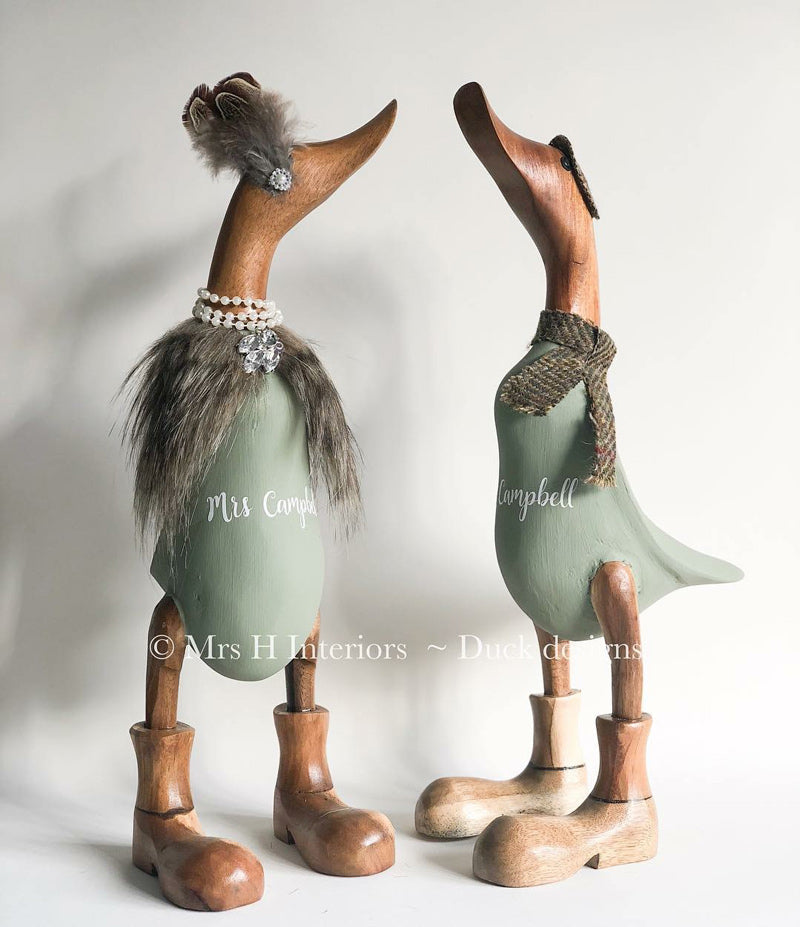 Mr and Mrs Duck - Decorated Wooden Duck in Boots by Mrs H the Duck Lady