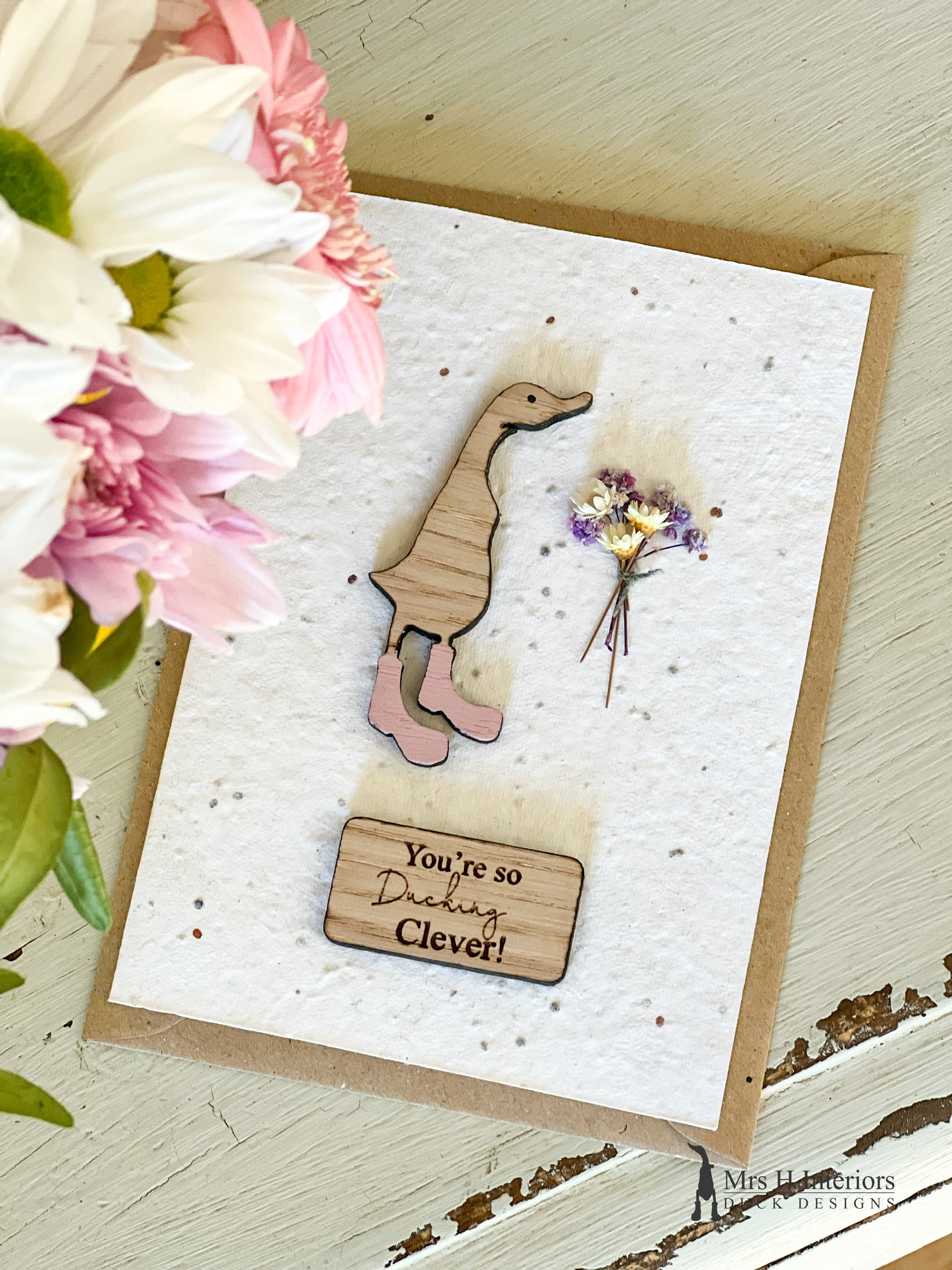 You're So Ducking Clever - Duck with Flowers - Greetings Card - Decora ...