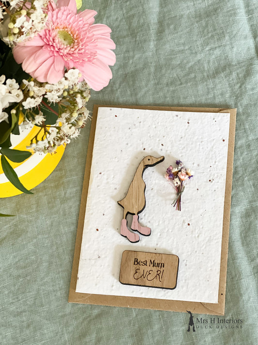 Best Mum Ever! - Duck with Flowers - Mother's Day Card