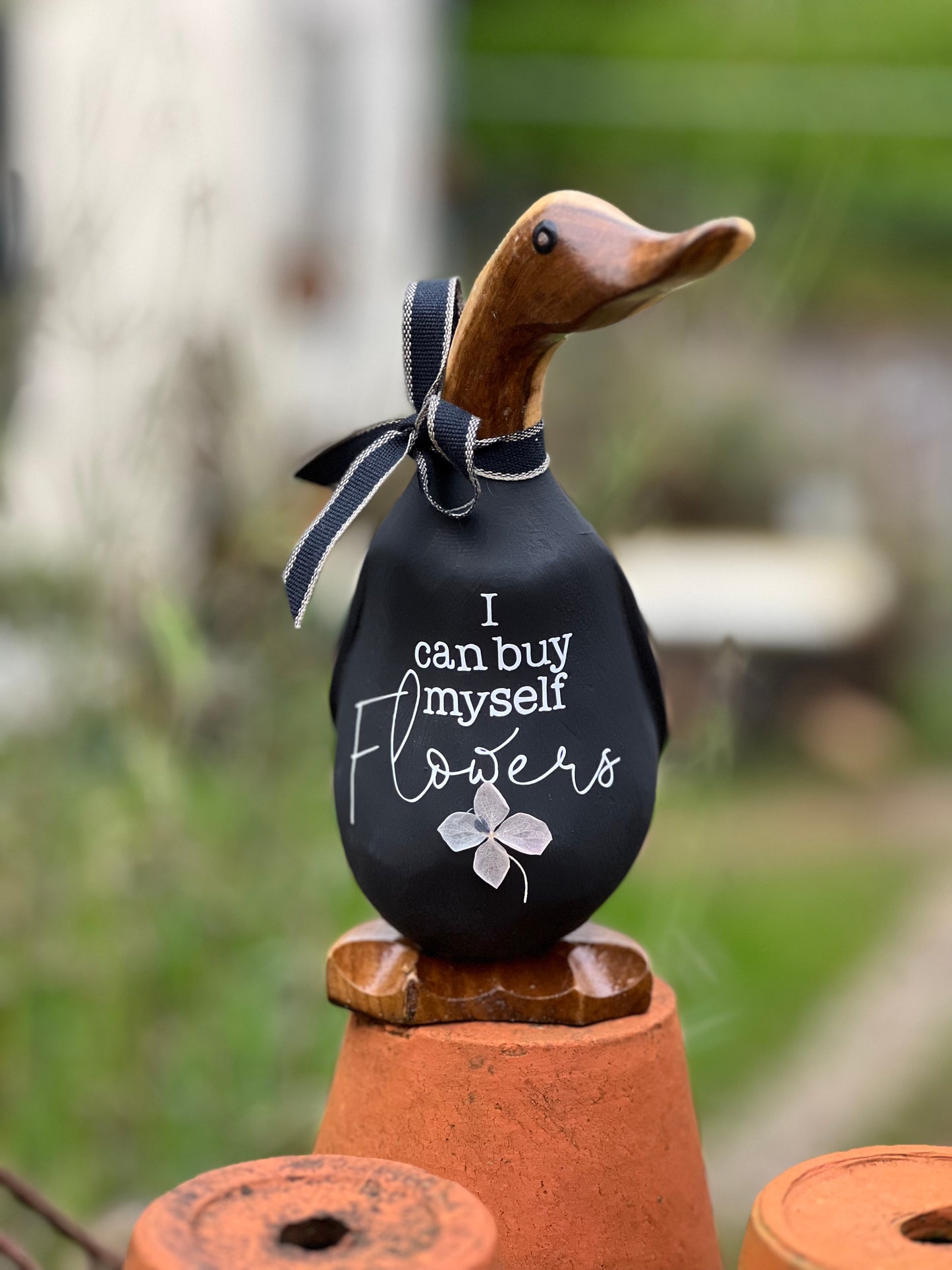 Buy Myself Flowers Duck - Decorated Wooden Duck in Boots by Mrs H the Duck Lady