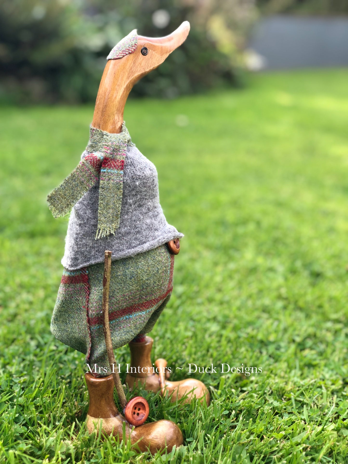 Golfer - Decorated Wooden Duck in Boots by Mrs H the Duck Lady