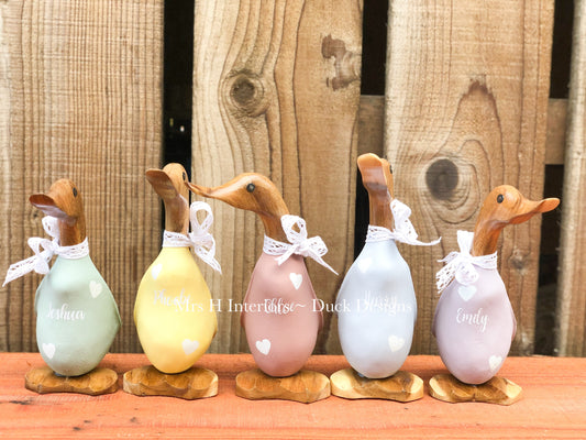 Ducklets - painted and personalised - Decorated Wooden Duck in Boots by Mrs H the Duck Lady