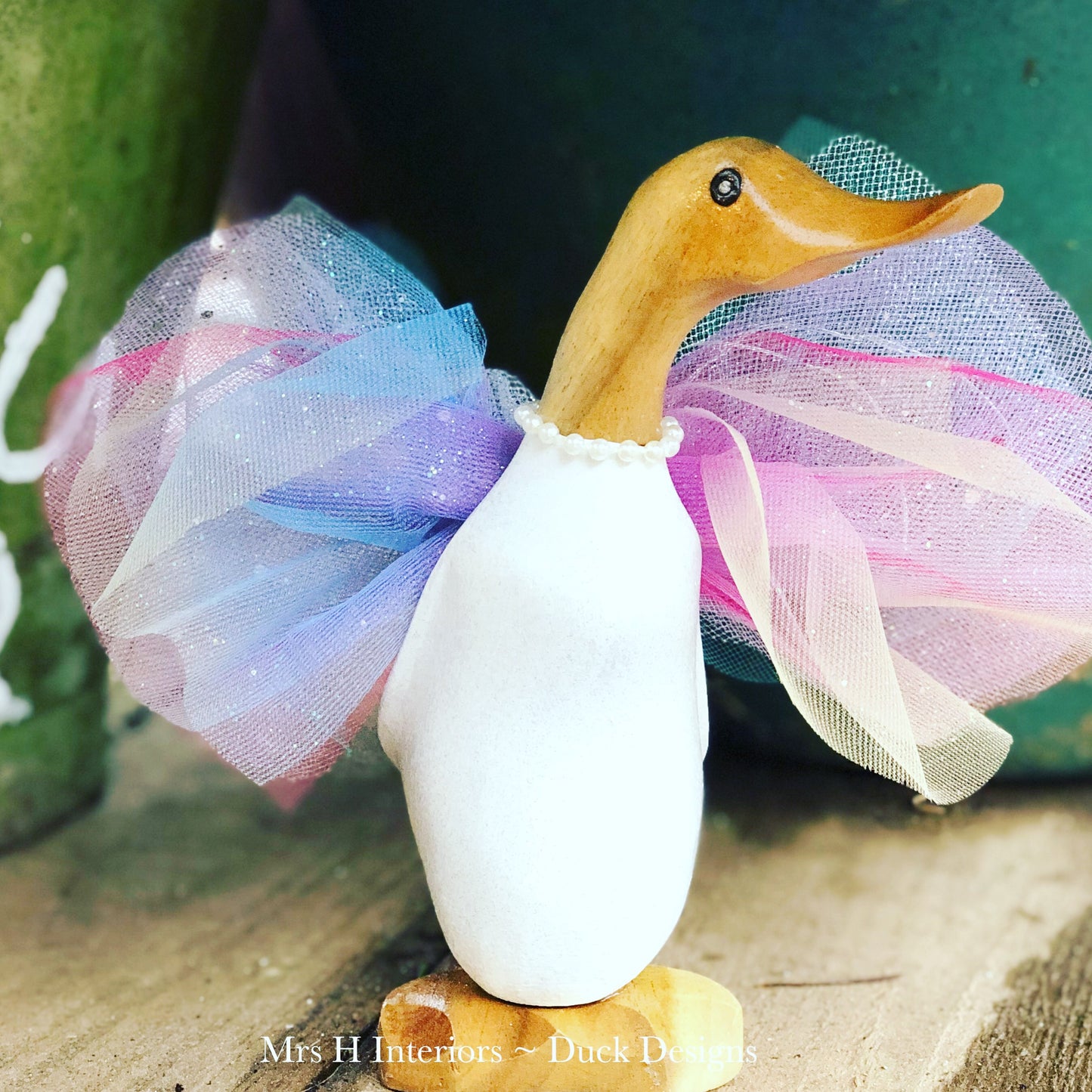 Floss The Rainbow Fairy Duck - Decorated Wooden Duck in Boots by Mrs H the Duck Lady