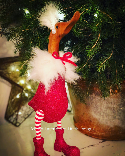 Santa baby - Decorated Wooden Duck in Boots by Mrs H the Duck Lady