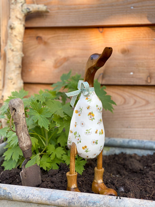 Daisy & Bee - Decorated Wooden Duck in Boots by Mrs H the Duck Lady