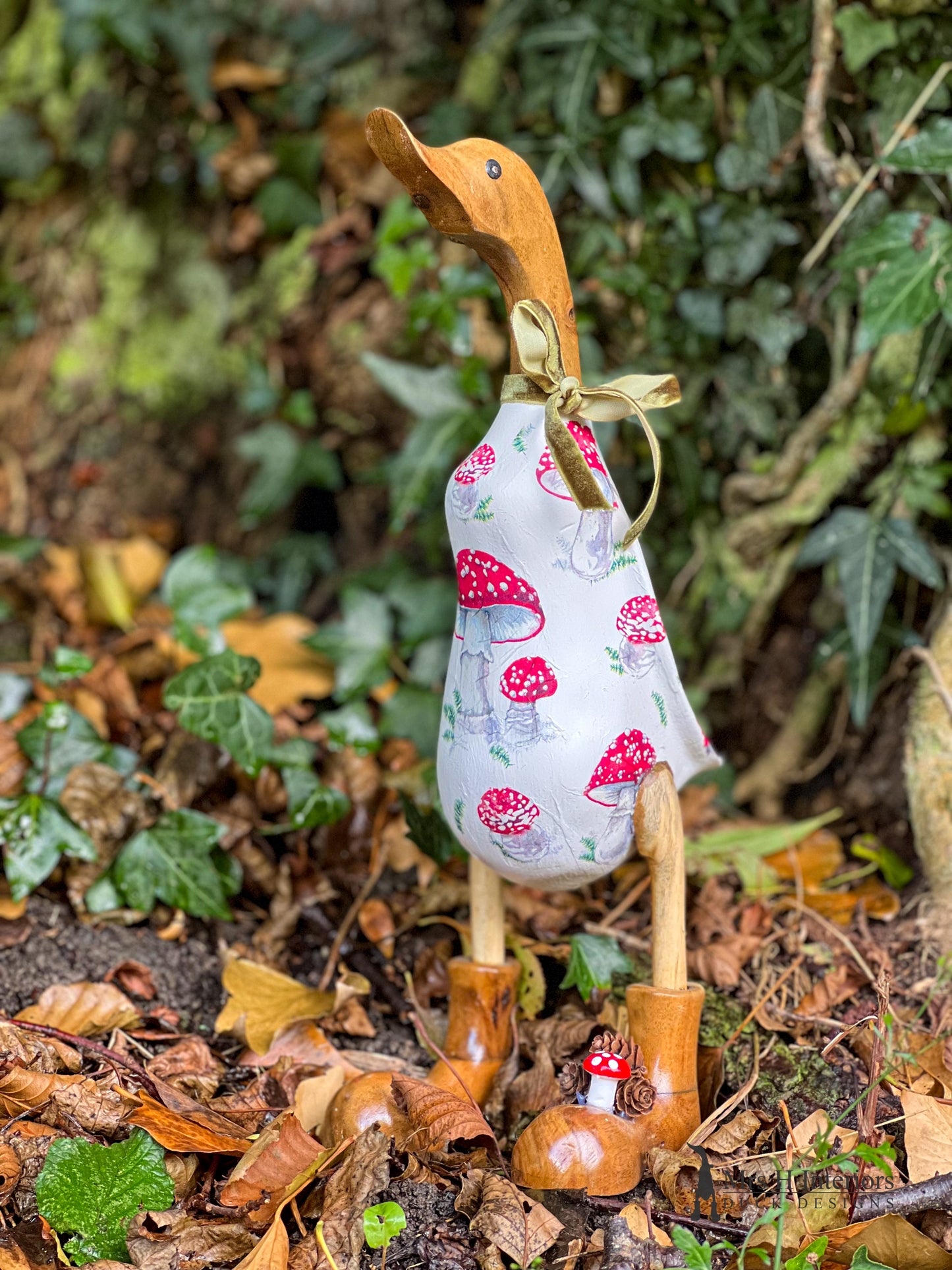 Tilly Toadstool - Decorated Wooden Duck in Boots by Mrs H the Duck Lady