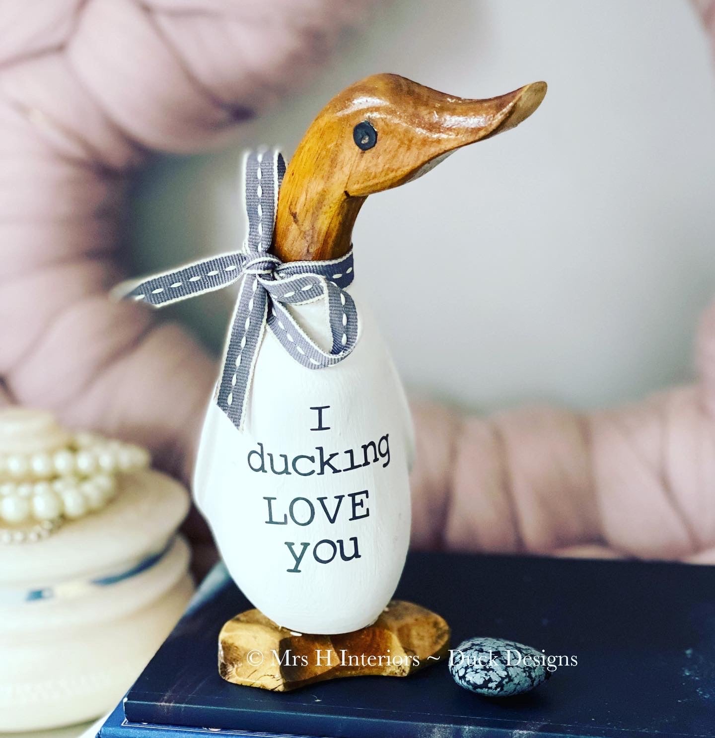 I ducking love you - Decorated Wooden Duck in Boots by Mrs H the Duck Lady