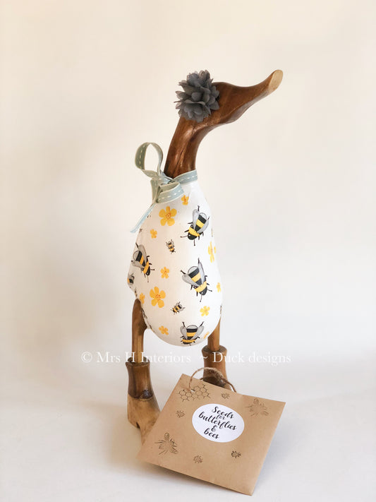 Binky The Large Bee Duck - Decorated Wooden Duck in Boots by Mrs H the Duck Lady