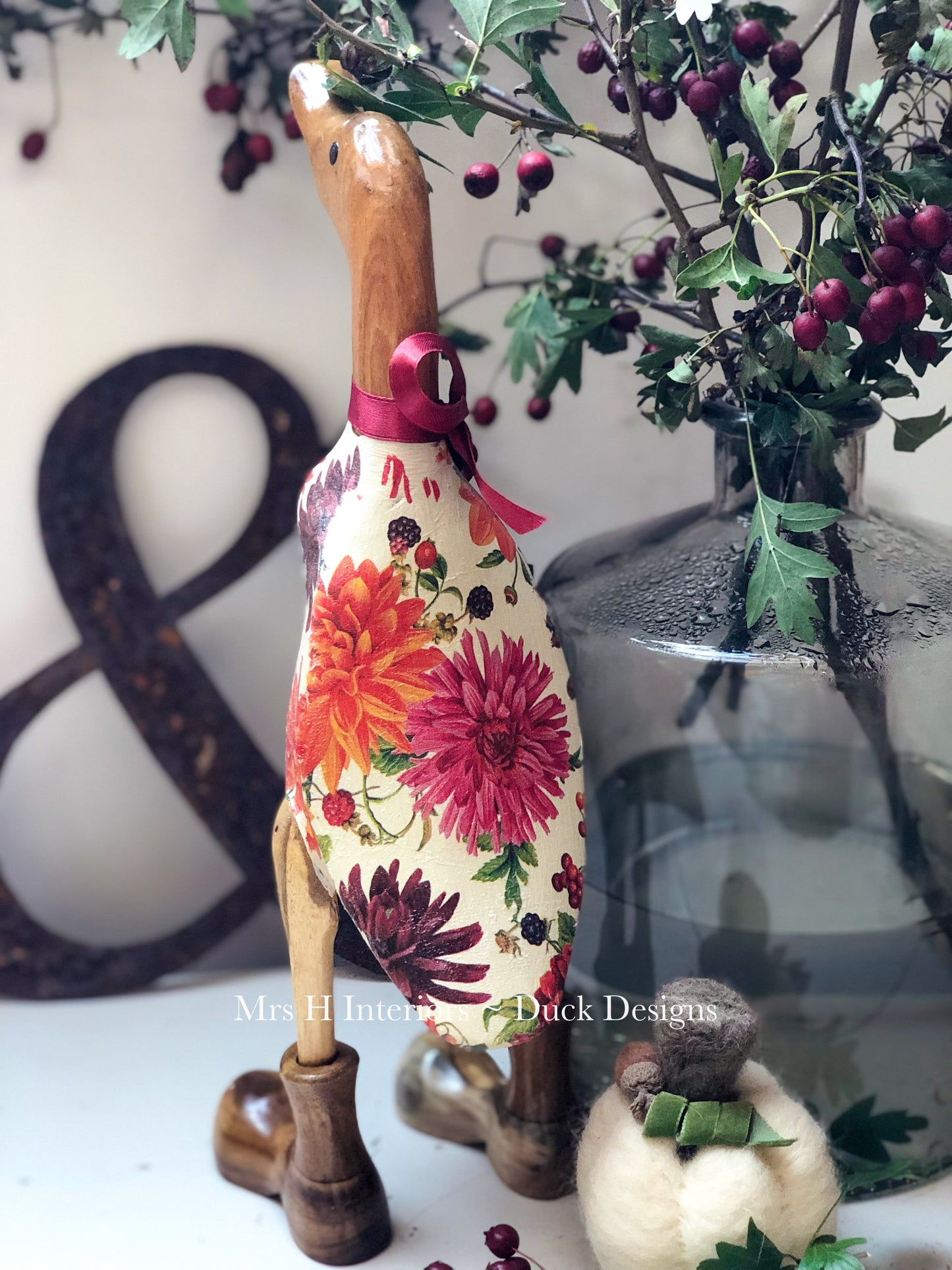 Dahlia - Decorated Wooden Duck in Boots by Mrs H the Duck Lady