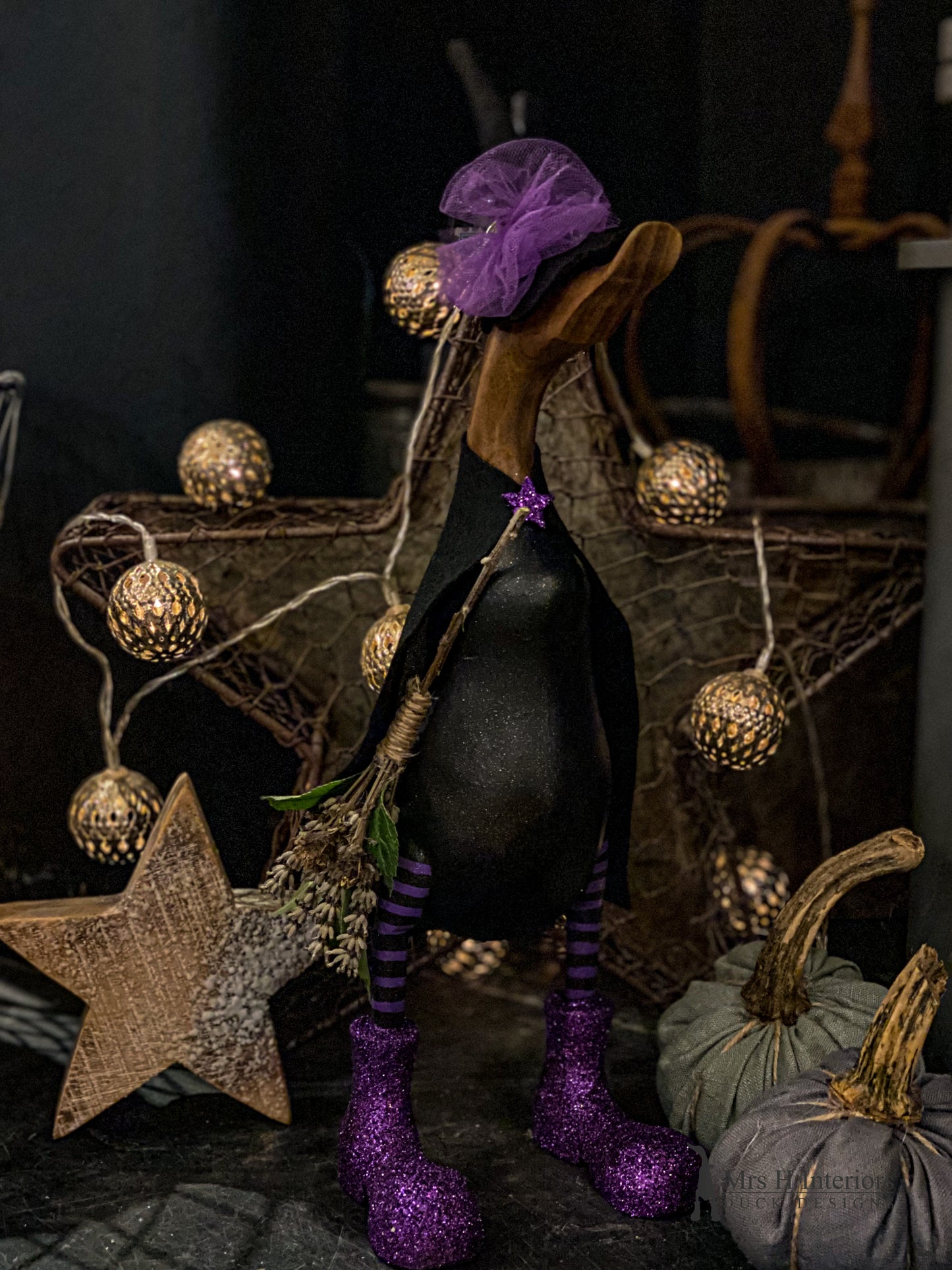 Jean The Witch Duck - Decorated Wooden Duck in Boots by Mrs H the Duck Lady