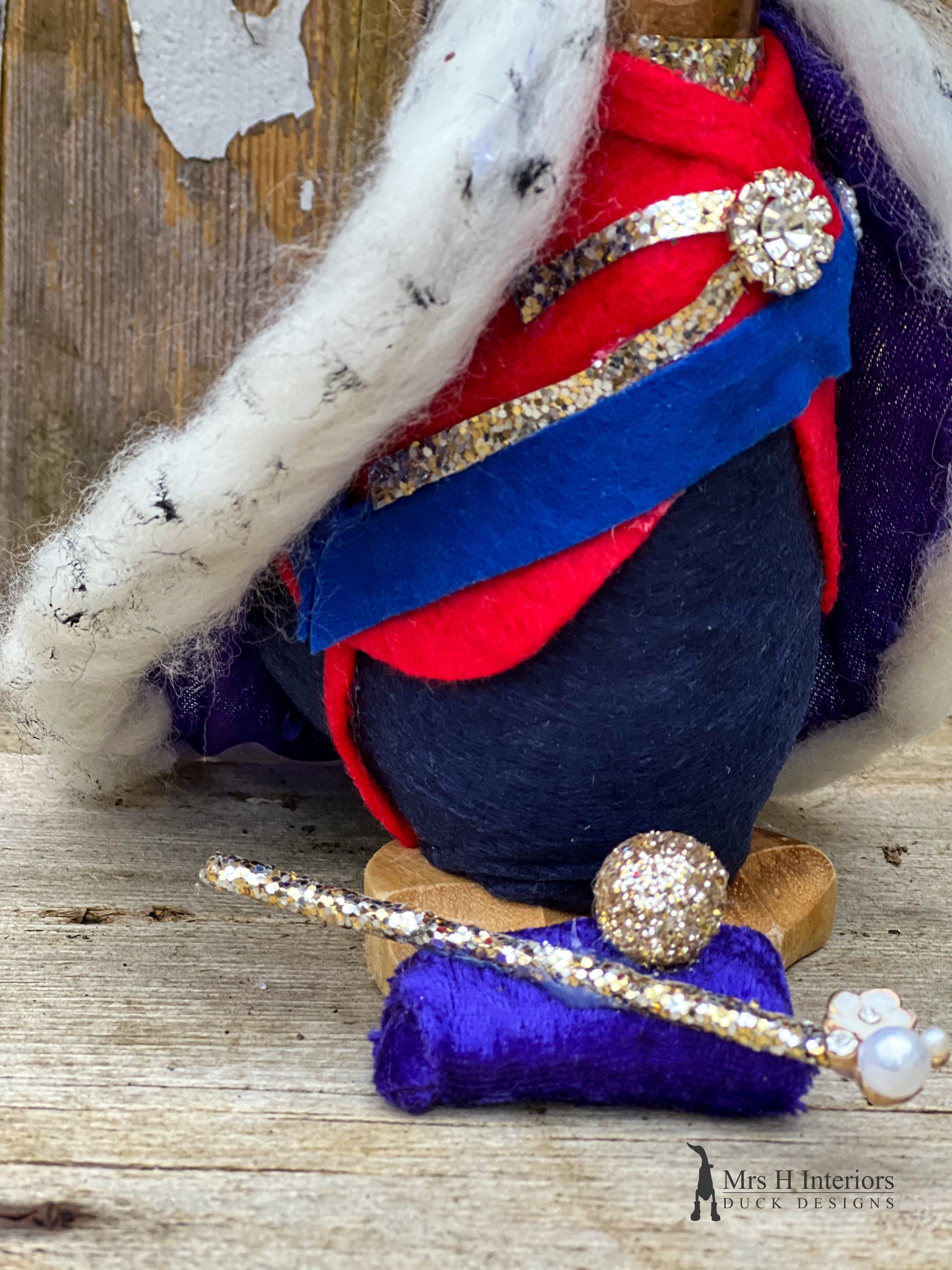 HRH King Charles III Coronation Duck - Decorated Wooden Duck by Mrs H the Duck Lady