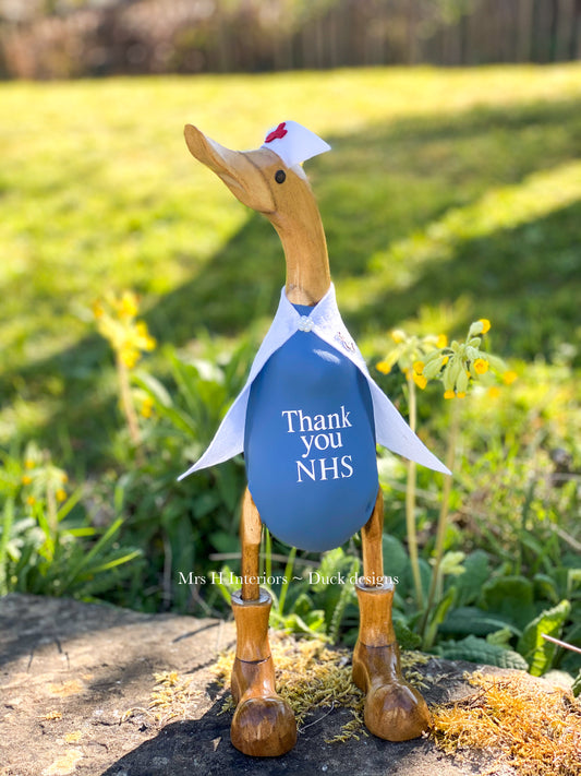 NHS nurse - Decorated Wooden Duck in Boots by Mrs H the Duck Lady