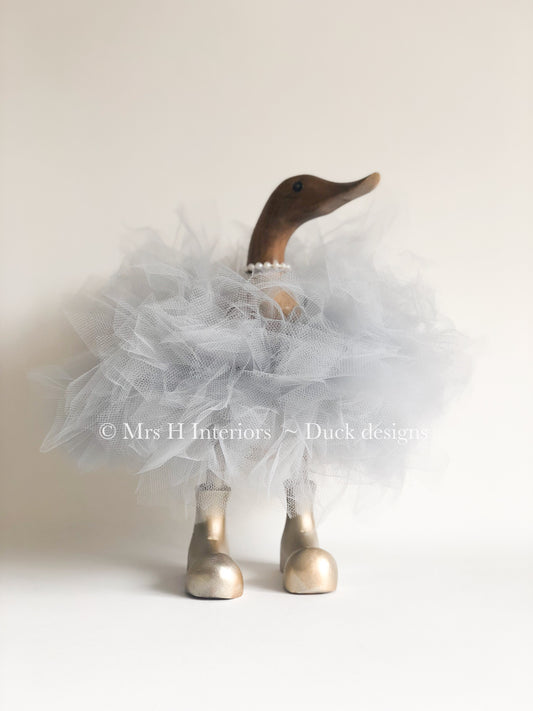 Tutu wearing duckling - Decorated Wooden Duck in Boots by Mrs H the Duck Lady