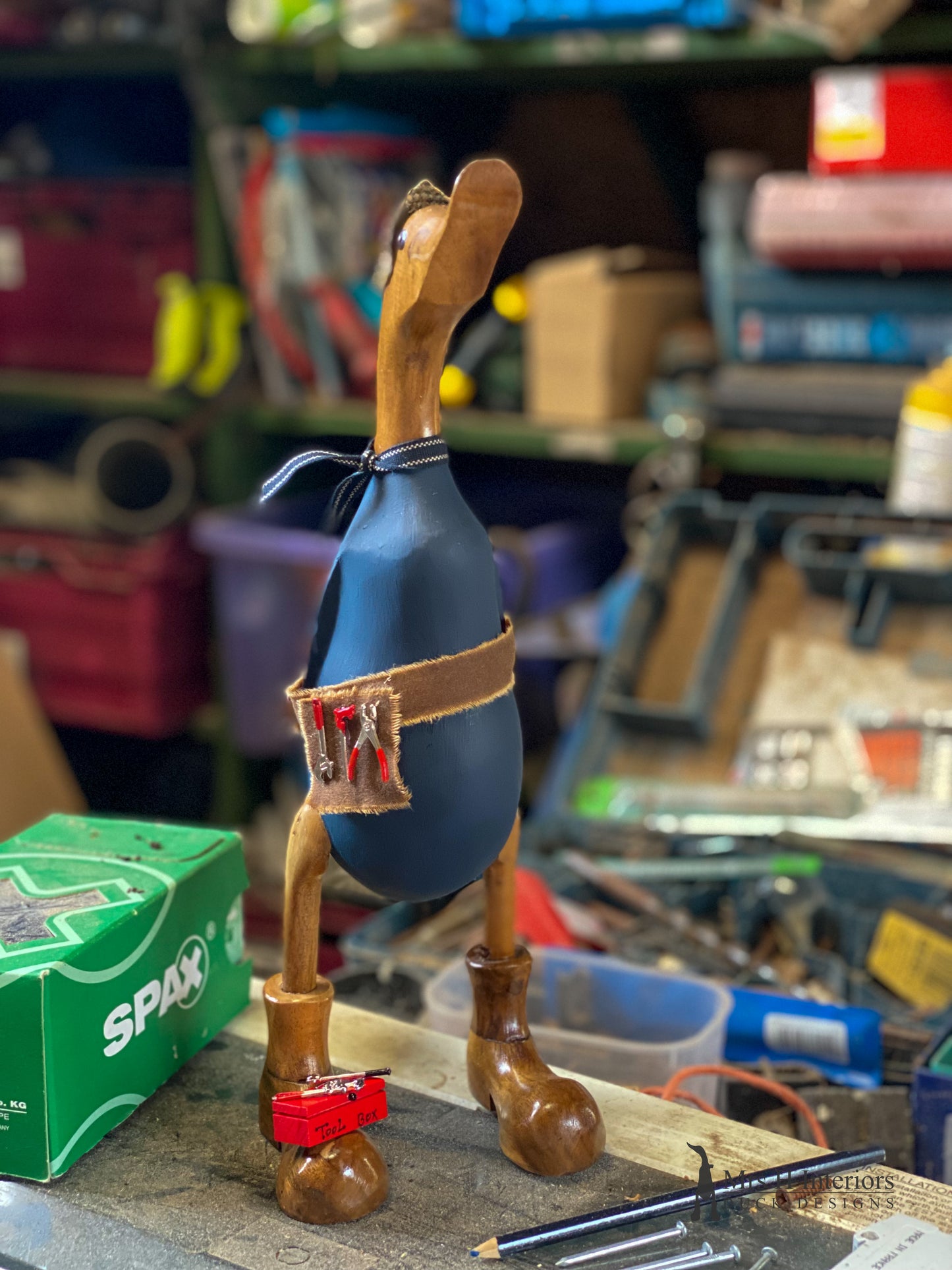 Tool man Ted - Decorated Wooden Duck in Boots by Mrs H the Duck Lady