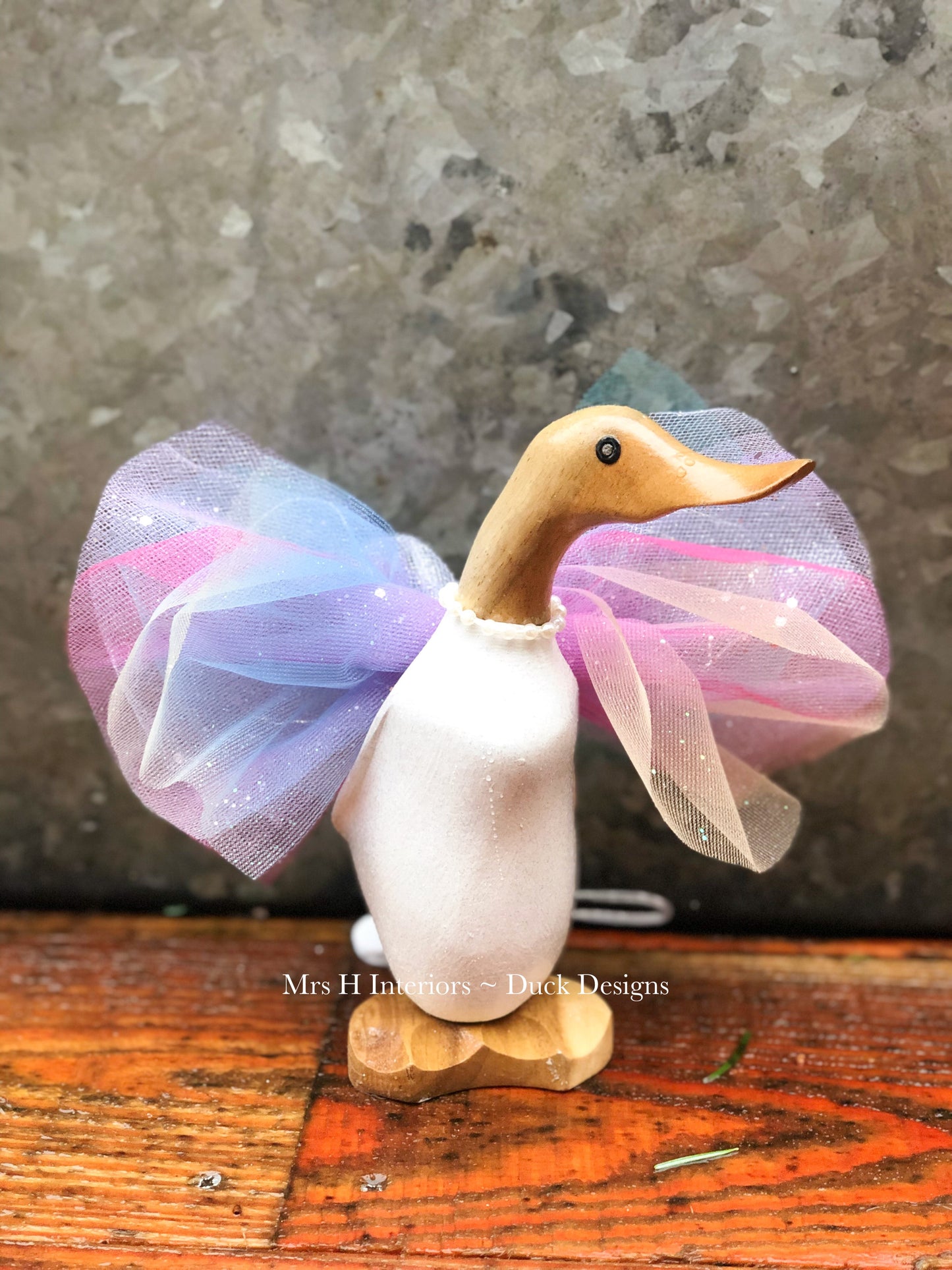 Floss The Rainbow Fairy Duck - Decorated Wooden Duck in Boots by Mrs H the Duck Lady