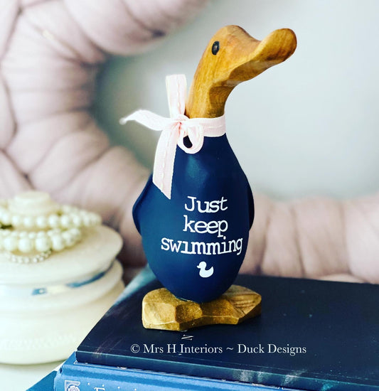 Just keep swimming - Decorated Wooden Duck in Boots by Mrs H the Duck Lady